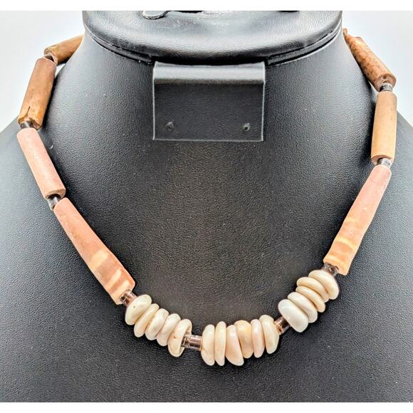 Vintage Authentic Puka Shell Bone Tribal Surfer Bead 17" Necklace - Picture 1 of 7